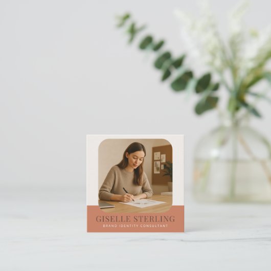 会社モダン名ミニマルビジネス写真 スクエア名刺 (スタンド正面)