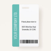 会社モダン従業員の写真ロゴ名ティール(緑がかった色)ID バッジ (裏面)