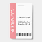 会社モダン従業員の写真ロゴ名ピンクID バッジ (裏面)