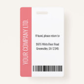 会社モダン従業員の写真ロゴ名ピンクID バッジ (裏面)