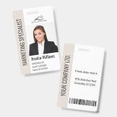 会社モダン従業員の写真ロゴ名ベージュID バッジ (正面＆裏面)