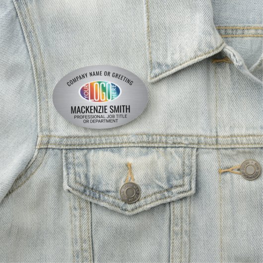 会社ロゴつや消しグレーカラープラスチック楕円 名札 (インサイチュ)