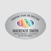 会社ロゴつや消しグレーカラープラスチック楕円 名札 (正面)