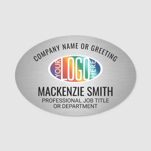 会社ロゴつや消しグレーカラープラスチック楕円 名札 (正面)