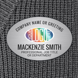 会社ロゴつや消しグレーカラープラスチック楕円 名札