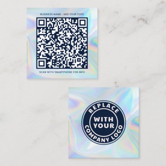 会社ロゴとQRコードの追加DIYホログラフィック スクエア名刺 (正面/裏面)