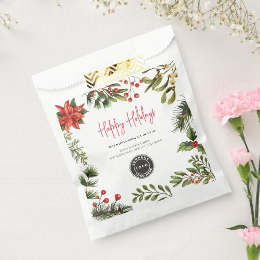 会社ロゴの追加クリスマスホリデーズベリー フェイバーバッグ (封をした状態)