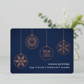 会社ロゴクリスマスオーナメントネイビーブルーユニーク 箔シーズンカード (立ち正面)