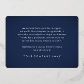 会社ロゴクリスマスオーナメントネイビーブルーユニーク 箔シーズンカード (裏面)