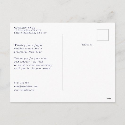 会社ロゴクリスマススノーフレーク企業のネイビー シーズンポストカード (裏面)