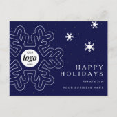 会社ロゴクリスマススノーフレーク企業のネイビー シーズンポストカード (正面)