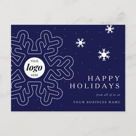 会社ロゴクリスマススノーフレーク企業のネイビー シーズンポストカード (正面)
