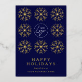 会社ロゴクリスマススノーフレーク海軍&金ゴールド 箔シーズンカード (正面)