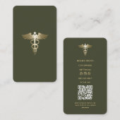 会社ロゴグリーン軍モダンQR 名刺 (正面/裏面)