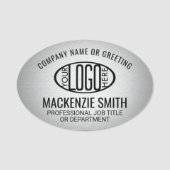 会社ロゴグレーカラープラスチック楕円形の従業員 名札 (正面)