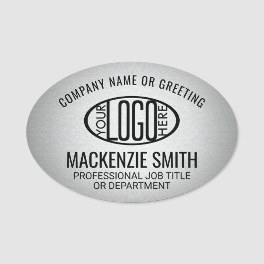 会社ロゴグレーカラープラスチック楕円形の従業員 名札 (正面)