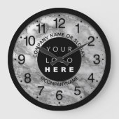 会社ロゴシルバーグレー大理石名スローガン ラージ壁時計 (正面)