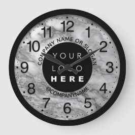 会社ロゴシルバーグレー大理石名スローガン ラージ壁時計