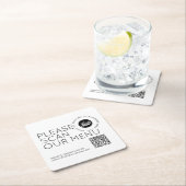 会社ロゴスキャンメニューQRコードラウンド文字事業 スクエアペーパーコースター (インサイチュ)