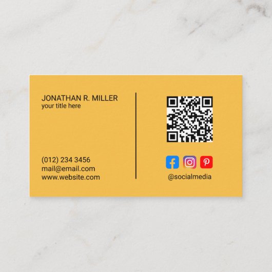 会社ロゴソーシャルメディアQRコードイエローエレガント 名刺 (裏面)