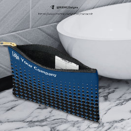 会社ロゴハーフトーンのパターン青白黒 アクセサリーポーチ