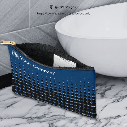 会社ロゴハーフトーンのパターン青白黒 アクセサリーポーチ