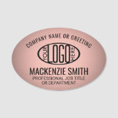 会社ロゴピンクカラープラスチック楕円形の従業員 名札 (正面)