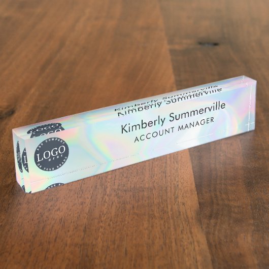 会社ロゴホログラフィックビジネス従業員の追加 デスクネームプレート (側面)