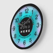 会社ロゴミントブルー抽象芸術名スローガン ラージ壁時計 (傾斜)