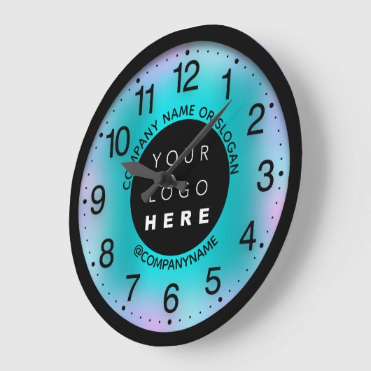 会社ロゴミントブルー抽象芸術名スローガン ラージ壁時計 (傾斜)