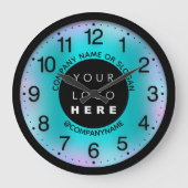 会社ロゴミントブルー抽象芸術名スローガン ラージ壁時計 (正面)