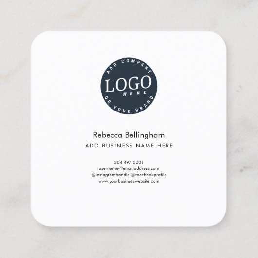 会社ロゴモダンホログラフィックスクリプト従業員 スクエア名刺 (裏面)