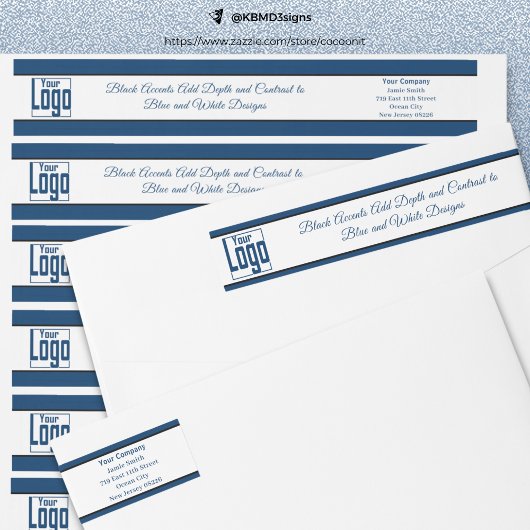 会社ロゴモットブルー白黒差出人住所 ラップアラウンドラベル