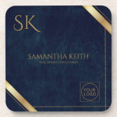 会社ロゴラグジュアリーネイビーレザー2025 カスタム コースター (正面)