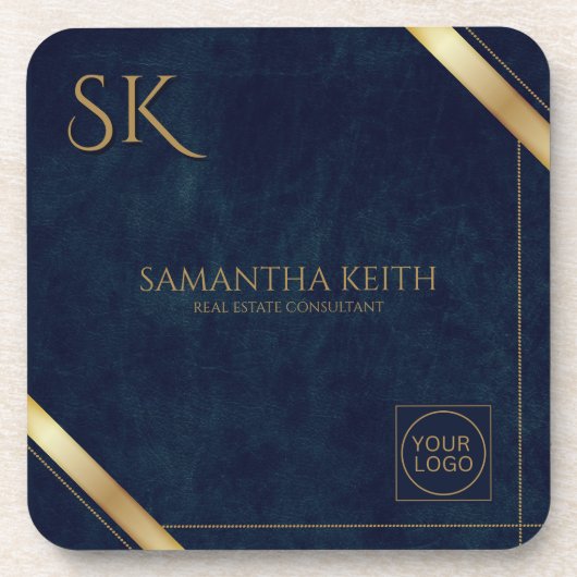 会社ロゴラグジュアリーネイビーレザー2025 カスタム コースター (正面)