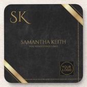 会社ロゴラグジュアリーブラックカスタム コースター (正面)