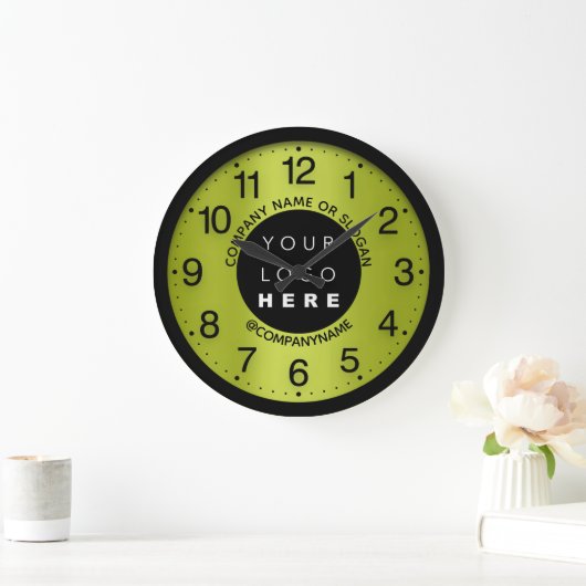 会社ロゴレモングリーン名スローガン ラージ壁時計 (ホーム)