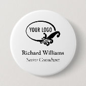 会社ロゴ付き3"ラウンドネームタグピンバックボタン 缶バッジ (正面)