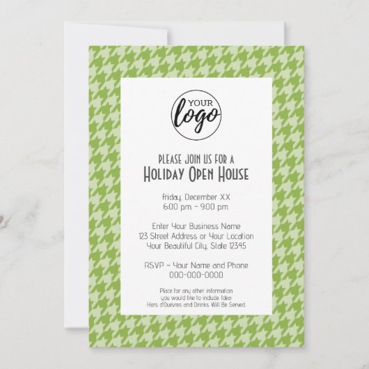 会社ロゴ付きOfficeパーティーの明るい緑のチェック 招待状 (正面)