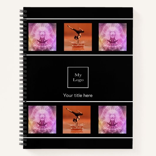 会社ロゴ写真コラージュ 黒白 ノートブック (正面)