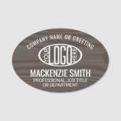 会社ロゴ従業員IDブラウンフェイクウッド楕円 名札 (正面)