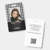 会社ロゴ従業員ID 千鳥格子の QRブラック バッジ (表裏)