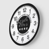 会社ロゴ白黒銀名スローガン ラージ壁時計 (傾斜)