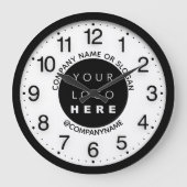 会社ロゴ白黒銀名スローガン ラージ壁時計 (正面)