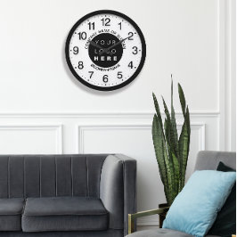 会社ロゴ白黒銀名スローガン ラージ壁時計