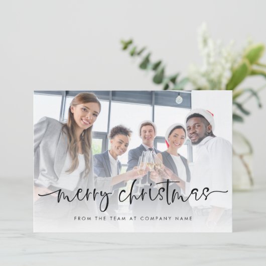 会社ロゴ追加フォトメリークリスマススクリプトフラット シーズンカード (スタンド正面)