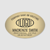 会社ロゴ金ゴールドカラープラスチック楕円従業員 名札 (正面)