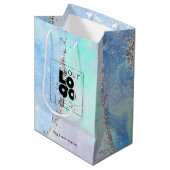 会社ロゴ青色のグリッターAgate紙小/ ミディアムペーパーバッグ (正面アングル)