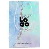 会社ロゴ青色のグリッターAgate紙小/ ミディアムペーパーバッグ (正面)