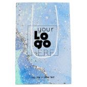 会社ロゴ青色のグリッターAgate紙小/ ミディアムペーパーバッグ (裏面)